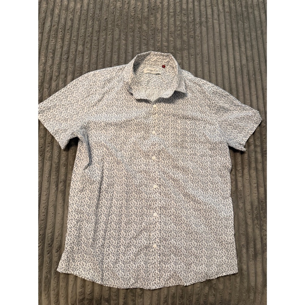 Sovereign Code Mens Large Short Sleeve Button Down Shirt White Navy Floral Print